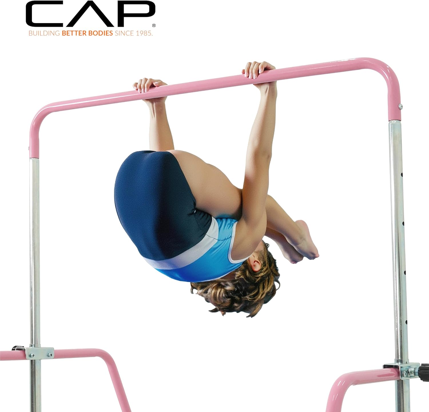 Cap Horizontal Adjustable Gymnastics Bar for Kids – Foldable Gymnastics Equipment, Adjustable Height, Indoor Gym Training Bar - Pink