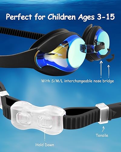 Miniatura 2 de Gafas de natación para niños, antivaho y protección UV con gorro de natación para niños de 3 a 15 años