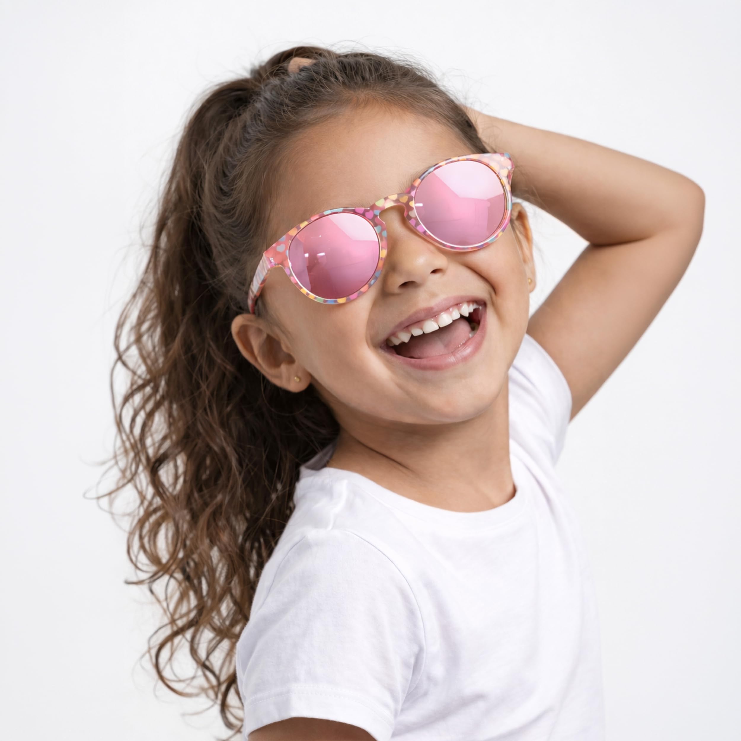 Kiddus Occhiali da Sole Bambina 4–7 Anni Polarizzati UV400 CAT3, Montatura TR90 Flessibile e Leggera, con Cordino Regolabile, Senza BPA, Protezione 100% UVA UVB, Certificati CE