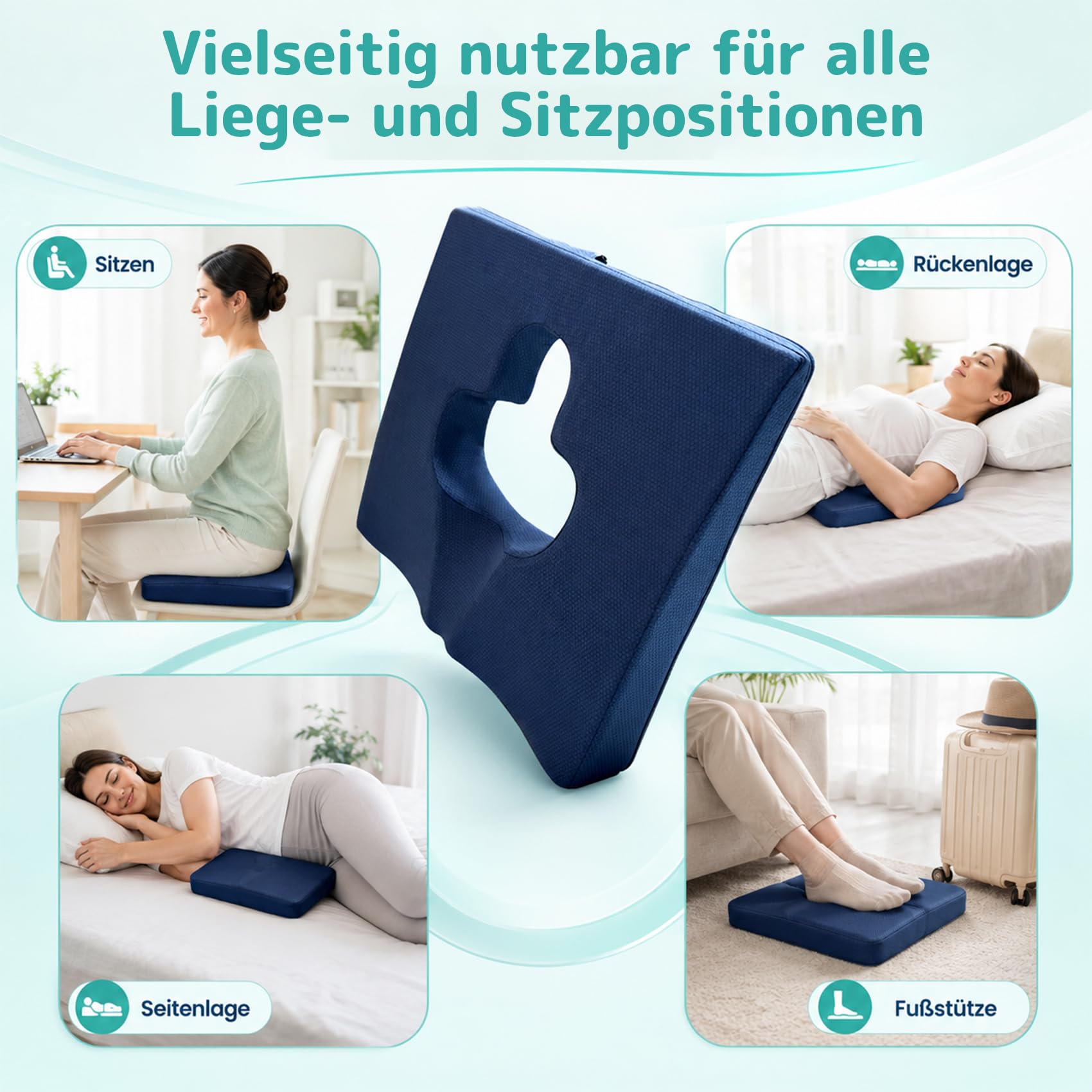 Hämorrhoiden Sitzkissen mit Kühlgel,orthopädisches Steißbeinkissen Anti-Dekubitus,45D Memory Foam gegen Bandscheibenvorfall