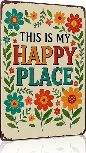 Funnysign Garden Gifts - Letrero de lata vintage con texto en inglés This Is My Happy Place para decoración del hogar, jardín, patio, 8 x 12
