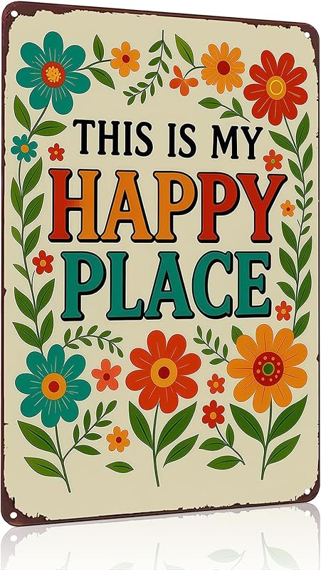 FunnySign Garden Gifts This Is My Happy Place Garden Vintage Tin Sign for Home Greenhouse Patio Yard Decor 8x12 Inch