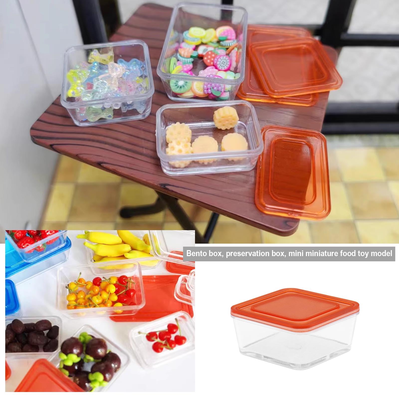 eMagTech 4Pcs Dollhouse Food Storage Box 1/6 1/12 Scale Dollhouse Bento Box Mini Fresh Box Dollhouse Ornament for DIY Making Plastic Red