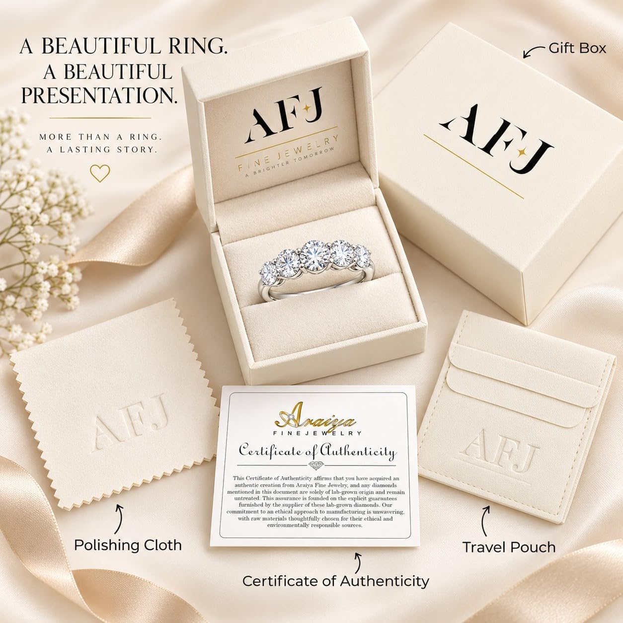 1/2-5 Ct Lab Grown Diamond 5 Stone Ring | 14K White or Yellow Gold Anniversary Band (D-E/VS clarity)