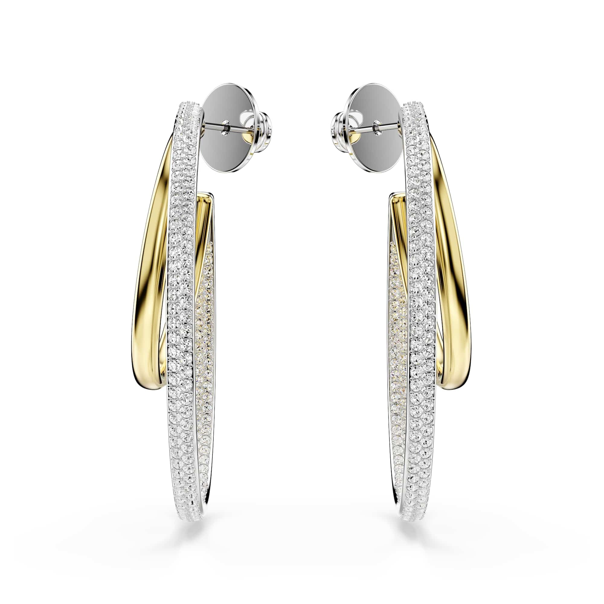 Swarovski Hyperbola - Pendientes de aro con acabado de metal, talla media, color blanco, 4,6 x 0,8 cm, cristal