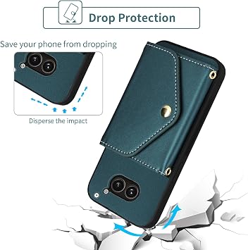 ウォレットケース Nothing phone2a リストランヤード付きショルダーストラップスリムフリップパース、高級PUレザークレジットカードホルダースタンドアクセサリー携帯電話カバー Phone2A 5G レディース メンズ グリーン
