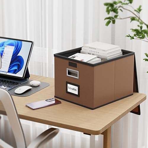 Vista 198 de Huolewa Caja organizadora de archivos con tapa, organizador de carpetas de archivos plegable para almacenamiento de documentos de oficina, caja