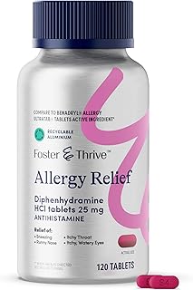 Diphenhydramine 25mg Allergy Relief for Seasonal Allergies, Itchy Watery Eyes, Sneezing, Runny Nose, Fast-Acting Antihistamine Medicine for Children and Adults