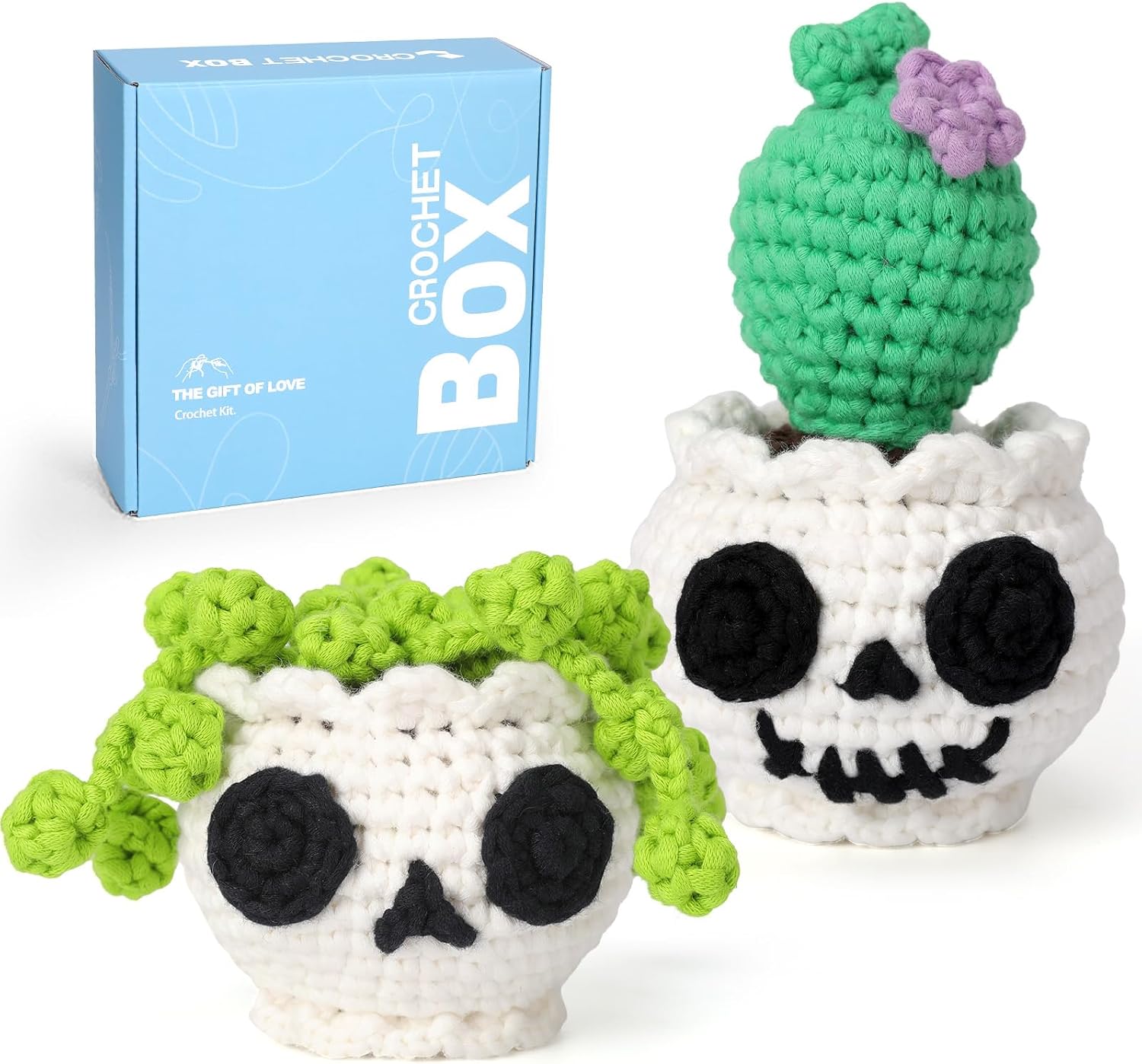 CrochetBox Halloween Crochet Kit for Beginners Adults, Skull Potted Plant