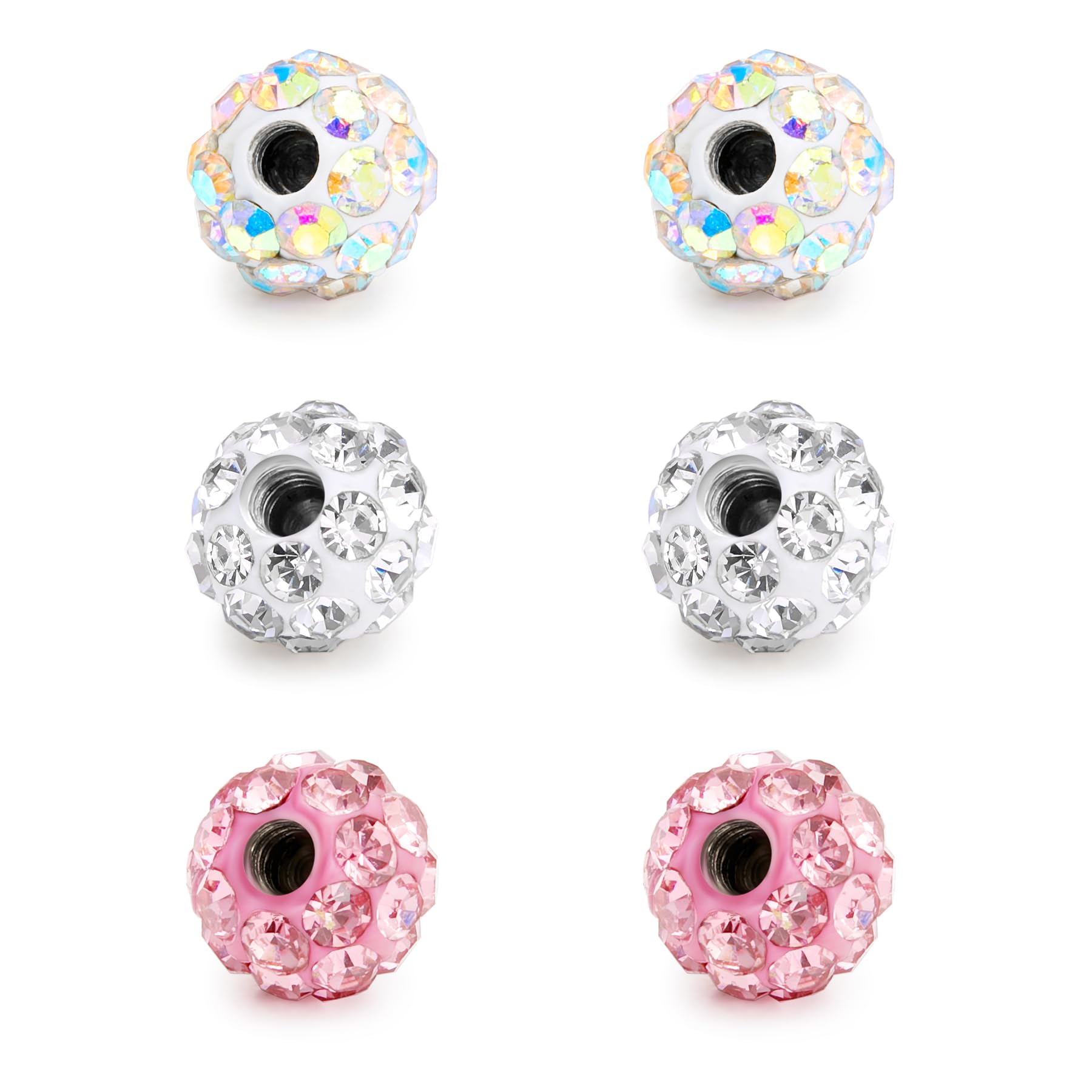 Rajnard Piercing Kugel 1,6/1,2/1,0/0,8mm Gewinde Chirurgenstahl 2,5/3/3,5/4/5/6/8mm Ersatzkugel Glitzer Piercing Ohr Septum Zange Nasenring Bauchnabelpiercing Kugel Silber Weiß Rosa Lila Blau