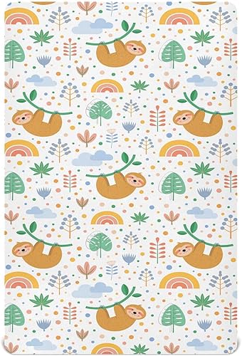 Cartoon Sloth Crib Sheets - Stretchy Fitted Crib Sheets for Boys Girls, Unisex Cozy Baby Crib Sheet 28 x 52 x 9 Inches