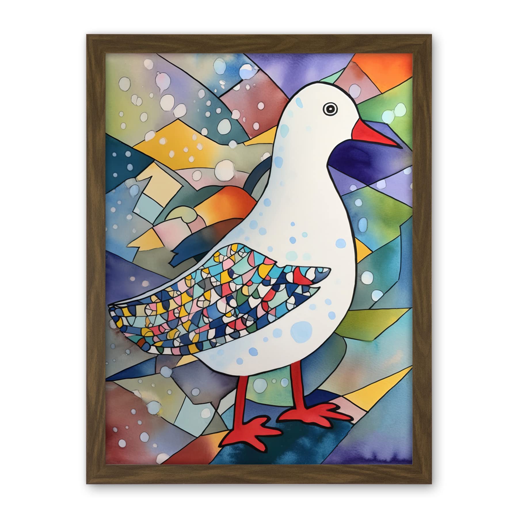 Artery8 Seagull Bird And Snowflakes Folk Art Artwork Framed Wall Art Print 18X24 Inch