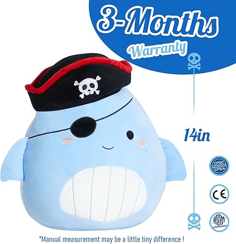 Miniatura 2 de CozyWorld Almohada de peluche de ballena pirata de 14" de animales de peluche originales, peluche lindo y suave para niños y niñas
