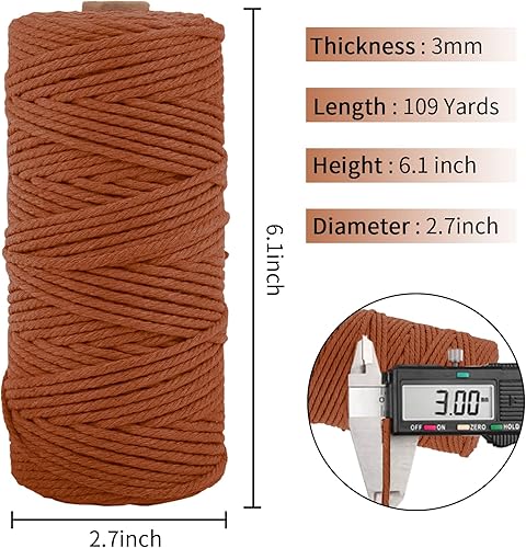 Miniatura 2 de Cuerda de macramé de algodón natural grueso de 0.118 in x 109 yardas, cuerda de algodón torcido de 4 hebras para macramé suave, color natural, hecho