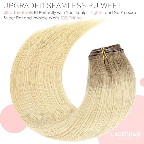 Vista 472 de Lacer Extensiones de cabello humano con clip, de doble trama, cabello brasileño de cabeza completa, color negro azabache, extensiones de cabello