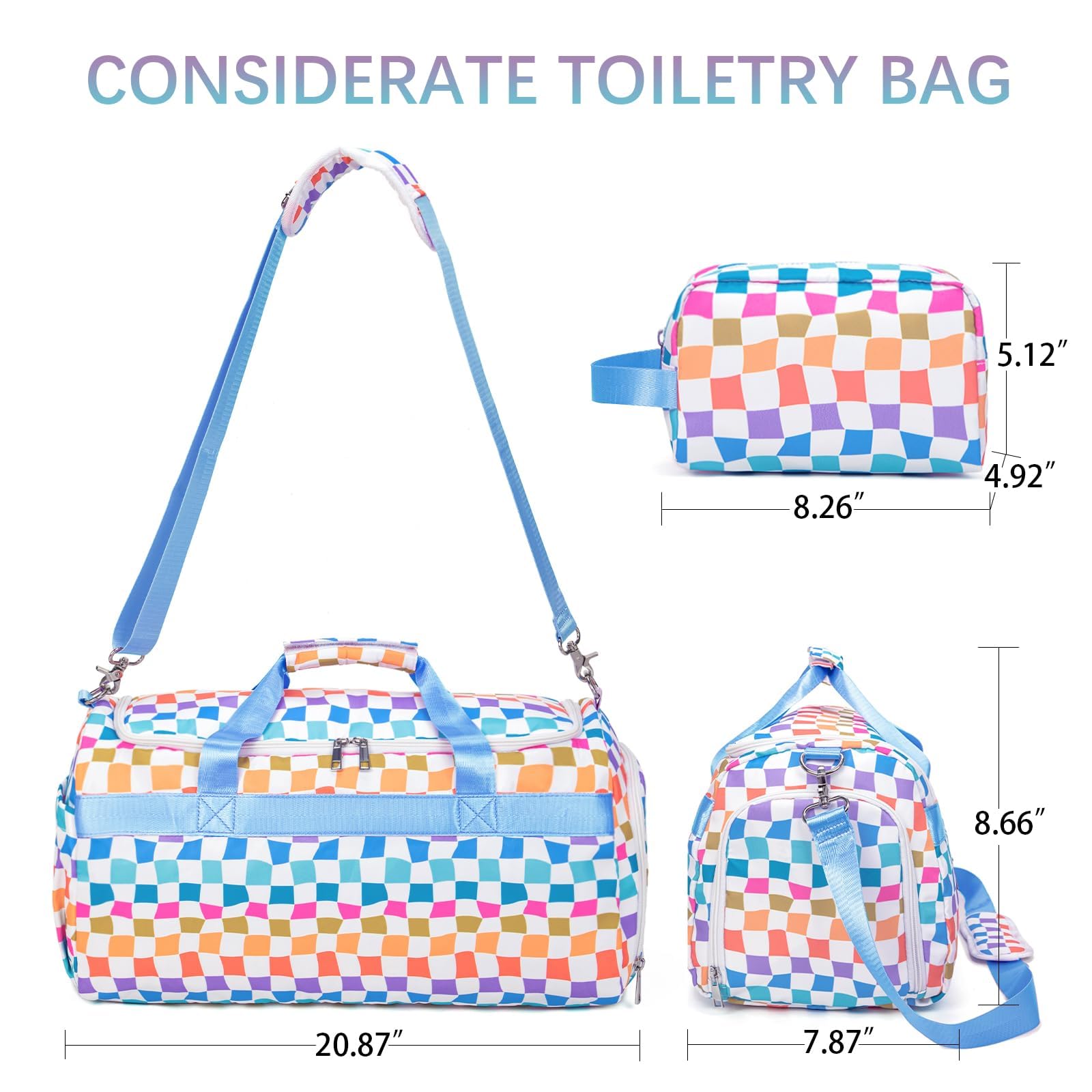 Grand sac de sport pour homme et femme, grand sac de voyage avec compartiment à chaussures et poche humide, sac de week-end, sac de nuit, sac d'entraînement pour le sport, la gym, les voyages, bleu