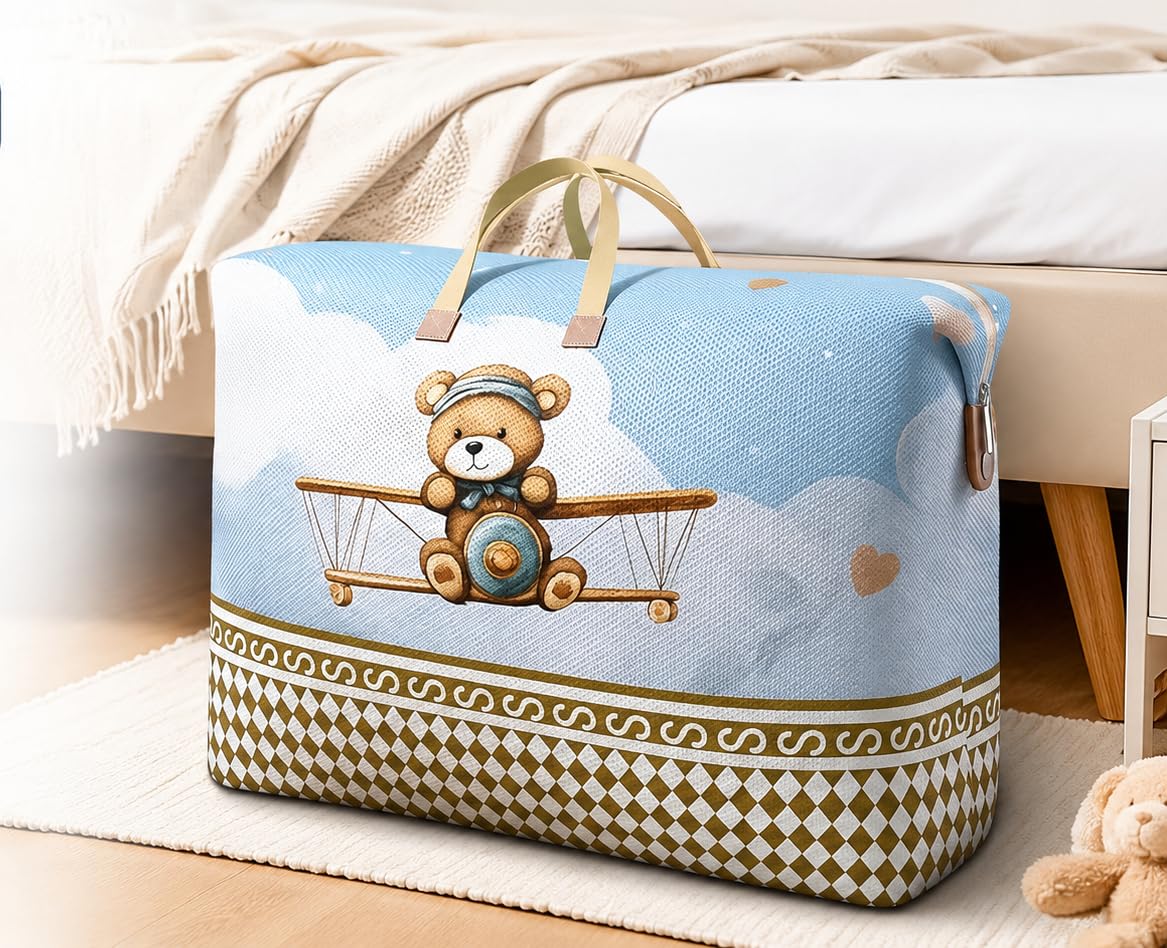 Under Bed Storage Bag, Large Capacity 150 L Clothes Organizer, Foldable Storage Bag For Blankets Toys Bedding, Waterproof Fabric Storage Container With Zipper And Handles, Teddy Print-image-5