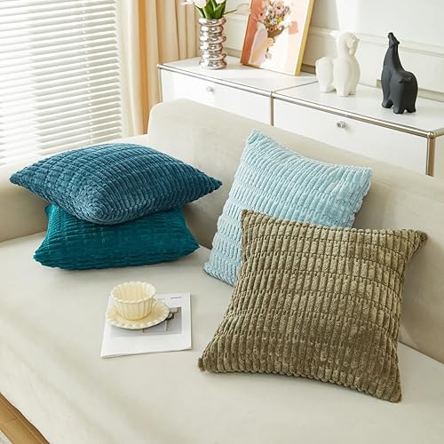 Miniatura 37 de Sunday Praise Paquete de 2 fundas de almohada decorativas de pana de 18 x 18 pulgadas, fundas de almohada cuadradas de rayas bohemias suaves