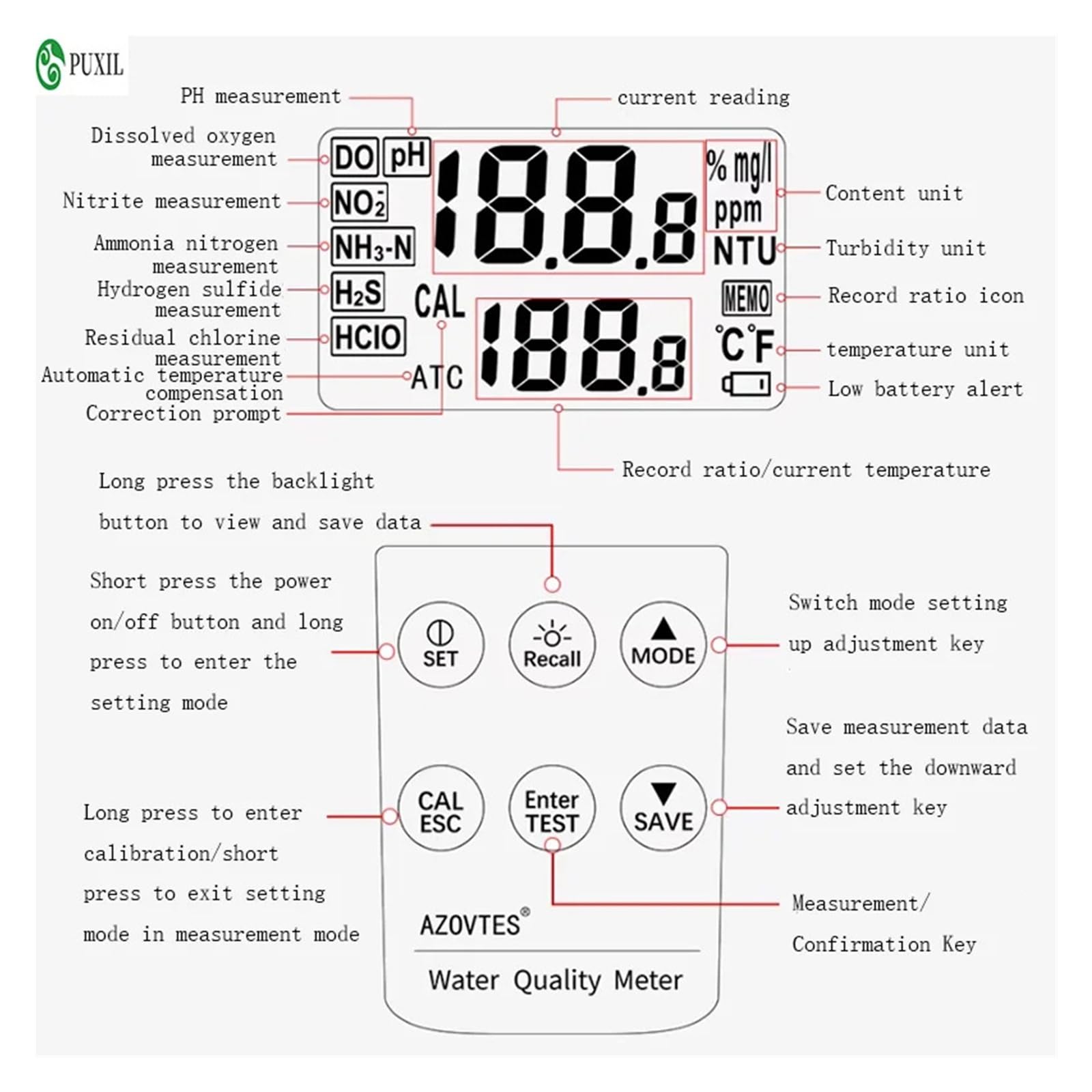 Przenośny Miernik Mętności AE86065 Zakres 0,00~1000NTU dla jasnego czytania | Cyfrowy mętnościomierz laboratoryjny/basenowy/akwariowy do badania wody z walizką transportową