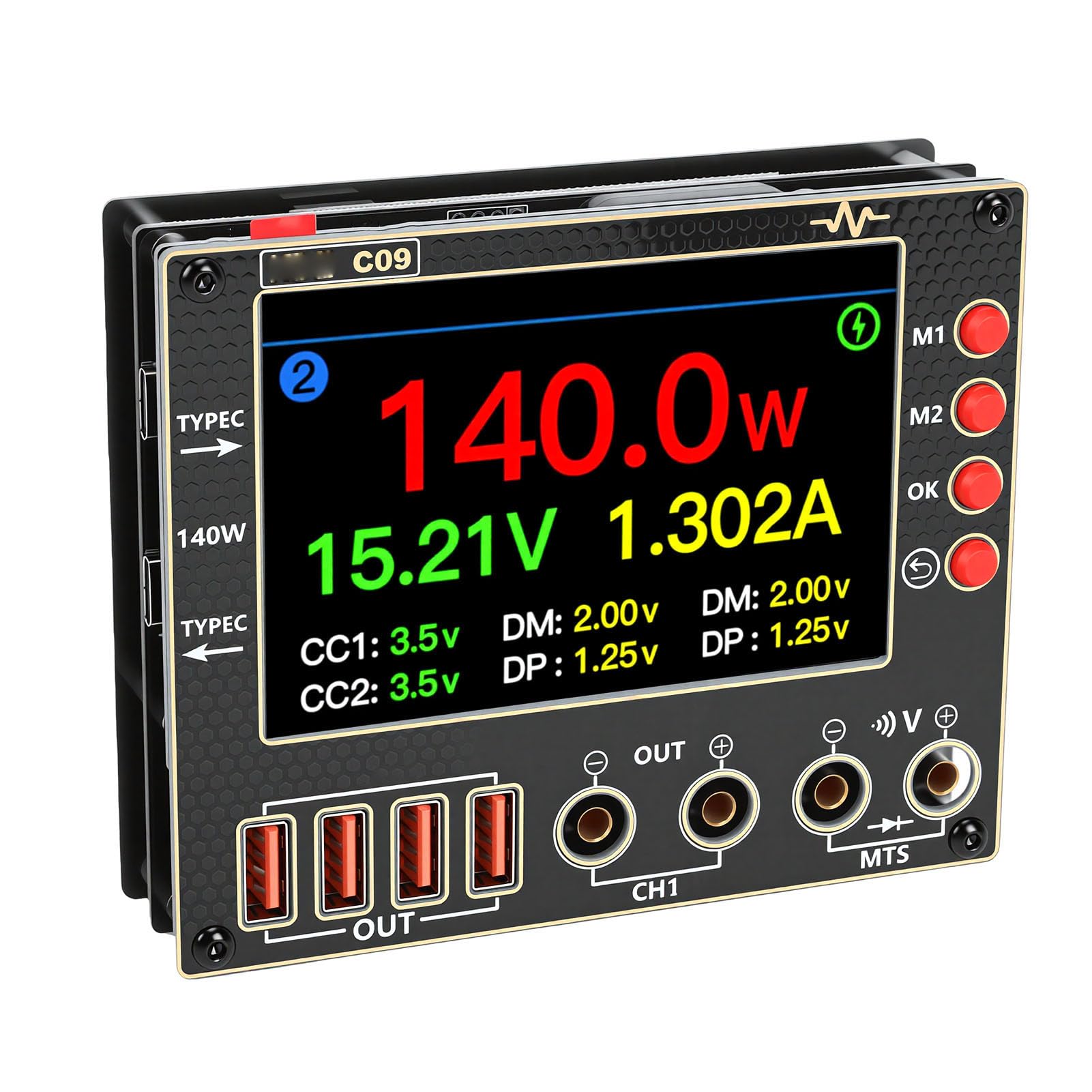 Fyearfly Amperímetro de Forma de Onda 0-8A, 2 Canales Probador de Corriente de Voltaje Pantalla HD IPS de 4.0" Medición de Escaneo de Diodos, para Diagnóstico de Placa de Circuito