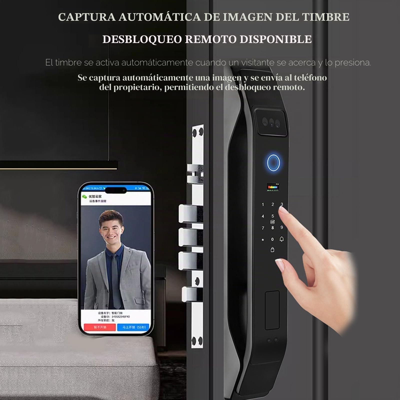 Cerradura Inteligente Con Video Y Cámara, Cerradura De Puerta Inteligente Con Reconocimiento Facials 3D, WiFi Integrado, Timbre Con Video, Control Por Aplicación, Compatible Con 8 Idiomas