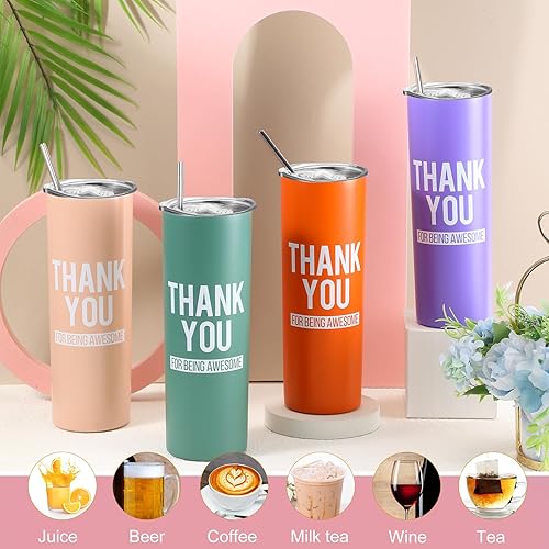 Miniatura 4 de Amyhill Paquete de 10 vasos de agradecimiento a los empleados a granel de 20 onzas de acero inoxidable inspiradoras con tapas para el regreso a