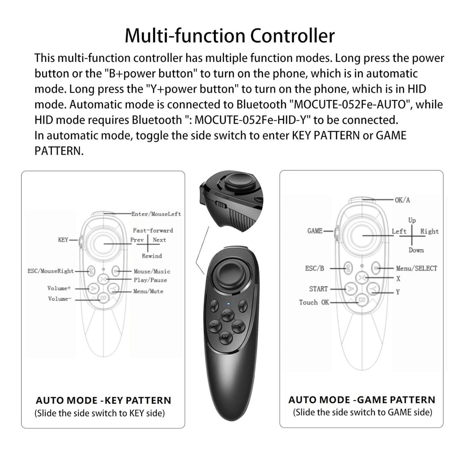 Hoorawwi VR Remote Controller Gamepad Virtual Reality Headset Bluetooth Control VR Video, Game, Selfie, Flip E-Book/PPT/Nook Page, Mouse, in iPhone Smart Phone PC Tablet Laptop