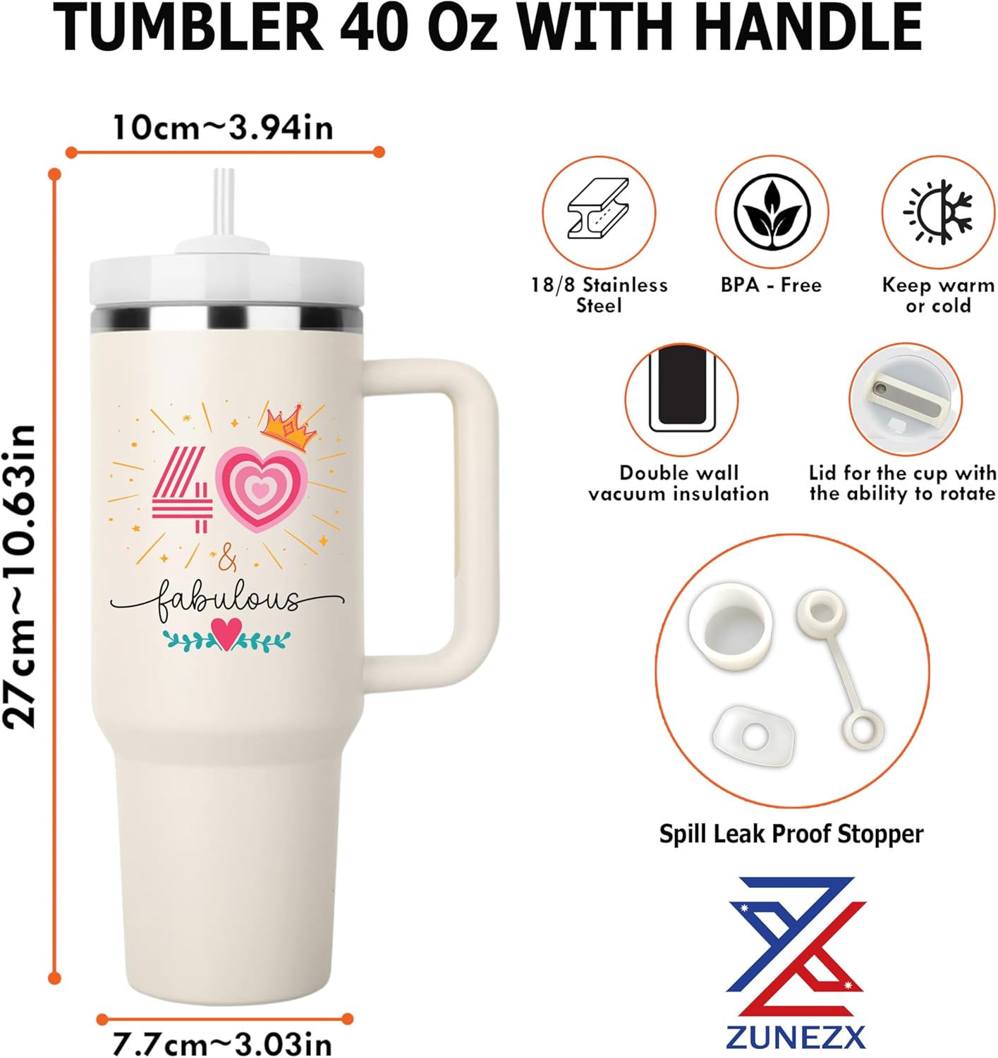 40TH Birthday Gifts for Her, Vintage 1985 Tumbler, 40 Year Old Birthday Gift Idea for Women, Funny 40 & Fabulous Bday Gift for Women, Friends, Daughter, Sister, Mom - Turning 40 Present - Image 2