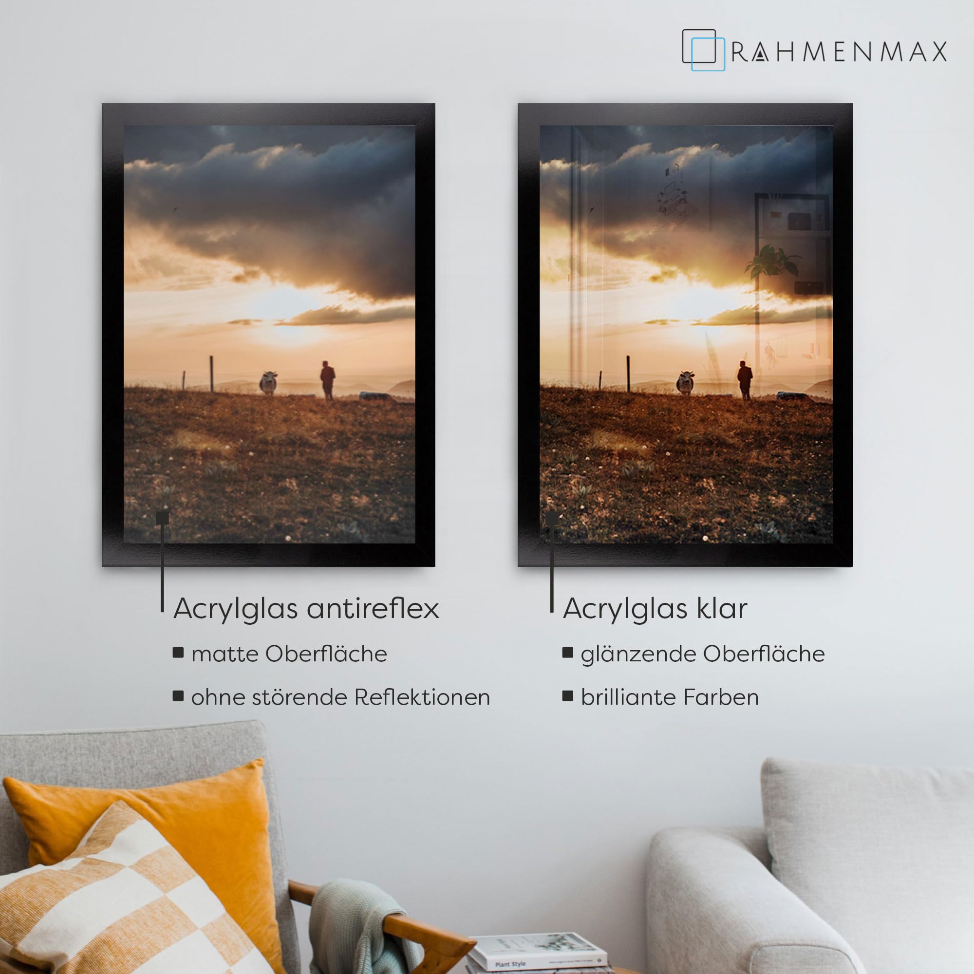 Morena MDF Rahmen für Bild 73x75cm Schwarz Hochglanz mit Acrylglas | zum Aufhängen Hoch- und Querformat/Maßanfertigung möglich/Puzzle Rahmen/mit 1mm klarem Acrylglas