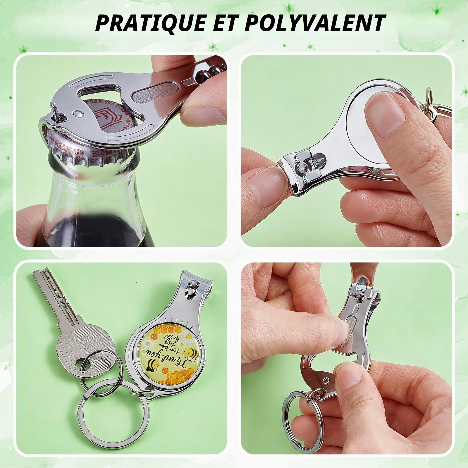 60 Porte-Clés Coupe-Ongles 3-en-1 pour Mariage, Motif Abeille