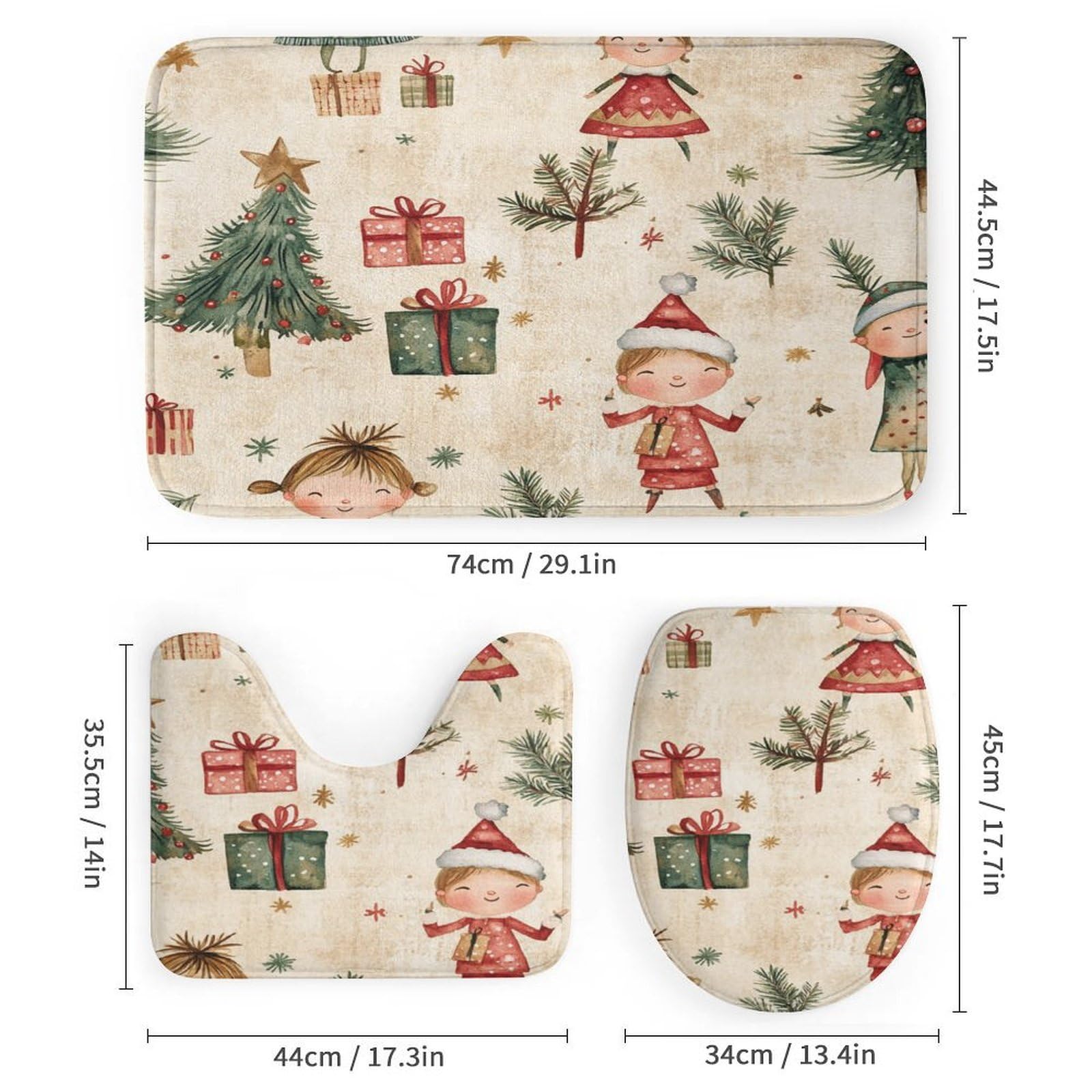 Feliz Navidad Baño de Cuatro Piezas Tappeto De Baño Absorbente Y Antideslizante, Ideal para Usar En Ducha Y Mantener El Suelo Seco 183×183cm