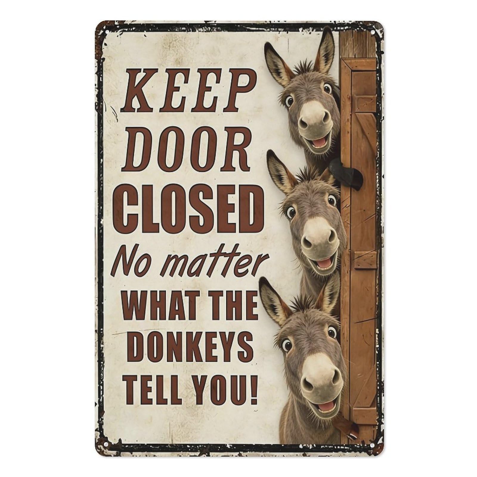 peiyeety Funny Donkeys Metal Tin Sign – 8x12 Inch Peeking Donkeys Illustration Wall Decor, Rustic Farmhouse Wall Art Plaque for Home Gift