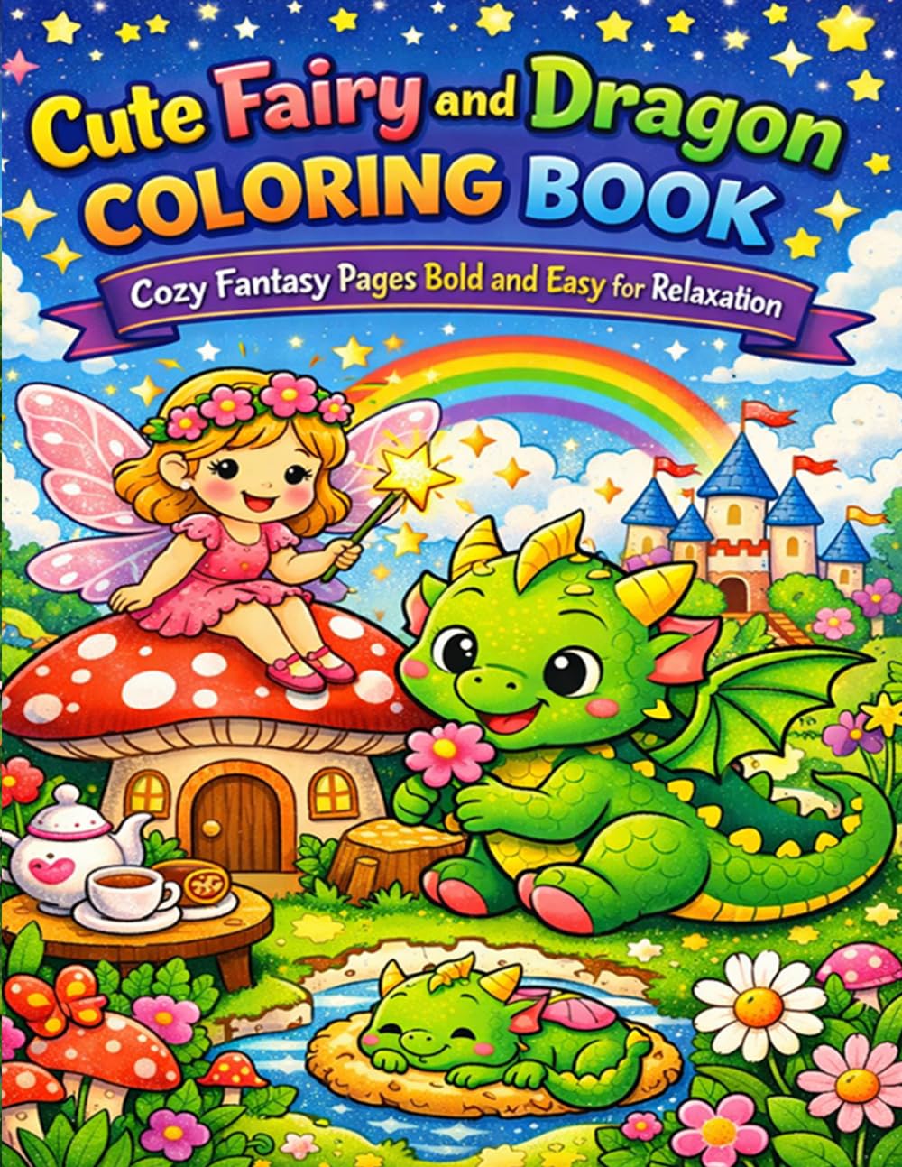 Cute Fairy and Dragon Coloring Book: Cozy Fantasy Pages Bold and Easy for Relaxation