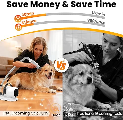 Miniatura 6 de Aspiradora de aseo para perros, kit todo en uno de aseo para mascotas con cortadora de pelo y cepillo de desprendimiento, aspiradora removedor de