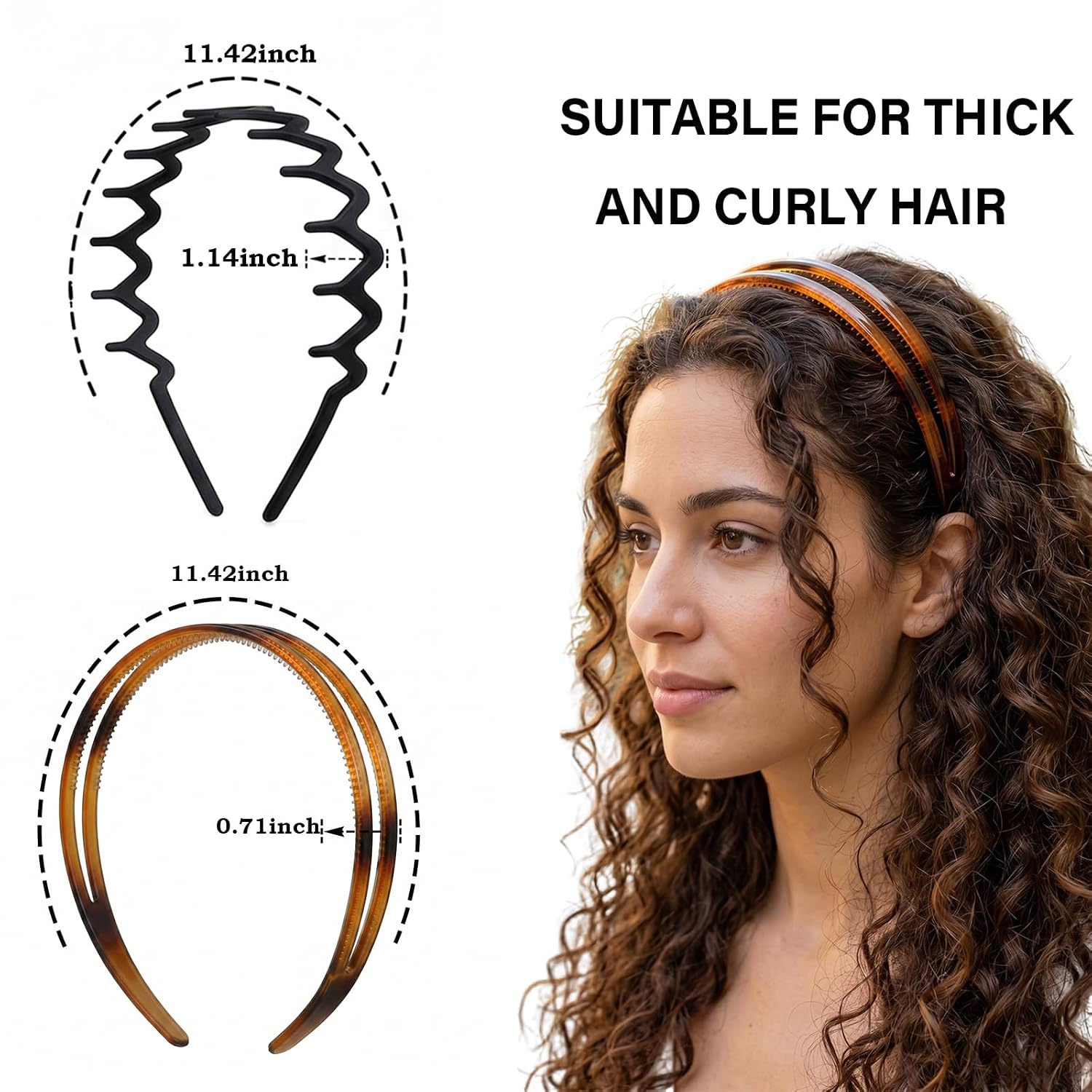 Miskate 6 Pcs Zig Zag Headbands with Teeth for Women Girls, Non-Slip Sharks Tooth Comb Hair Bands, 90s Trendy Plastic Wavy Tortoise Shell Thin Wide Hairband Set (Black&Tortoise) image 3