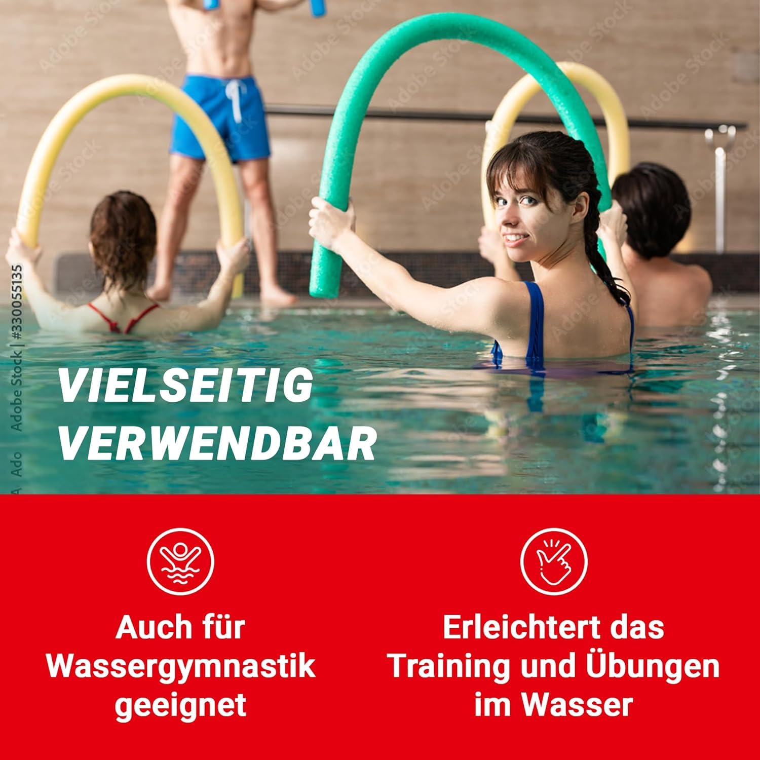 Conipa® - 4 Stück Schwimmnudel (160 x 7 cm) für Kinder & Erwachsene INKL. Loch-VERBINDER (Schaumstoff) - Poolnudel Set ab 3-10 Jahre (Made IN Europe) - Pool Wassernudel & Spielzeug