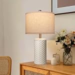 23" Bedside Lamps Set of 2, Dimmable Ceramic Table Lamps for Night Stands Modern Farmhouse Bedroom Lamps with Timer, Nightstand Table Lamps for Living Room End Table, Beige, LED Bulb Included