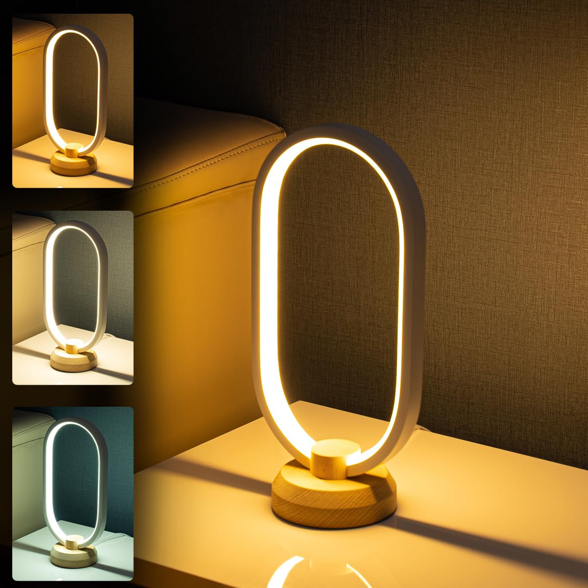 Lampada da tavolo moderna a LED, ovale, da comodino, dimmerabile, piccola lampada da tavolo per camera da letto, 3000 K-6000 K, luminosità 5, lampada decorativa creativa per soggiorno, bambini,