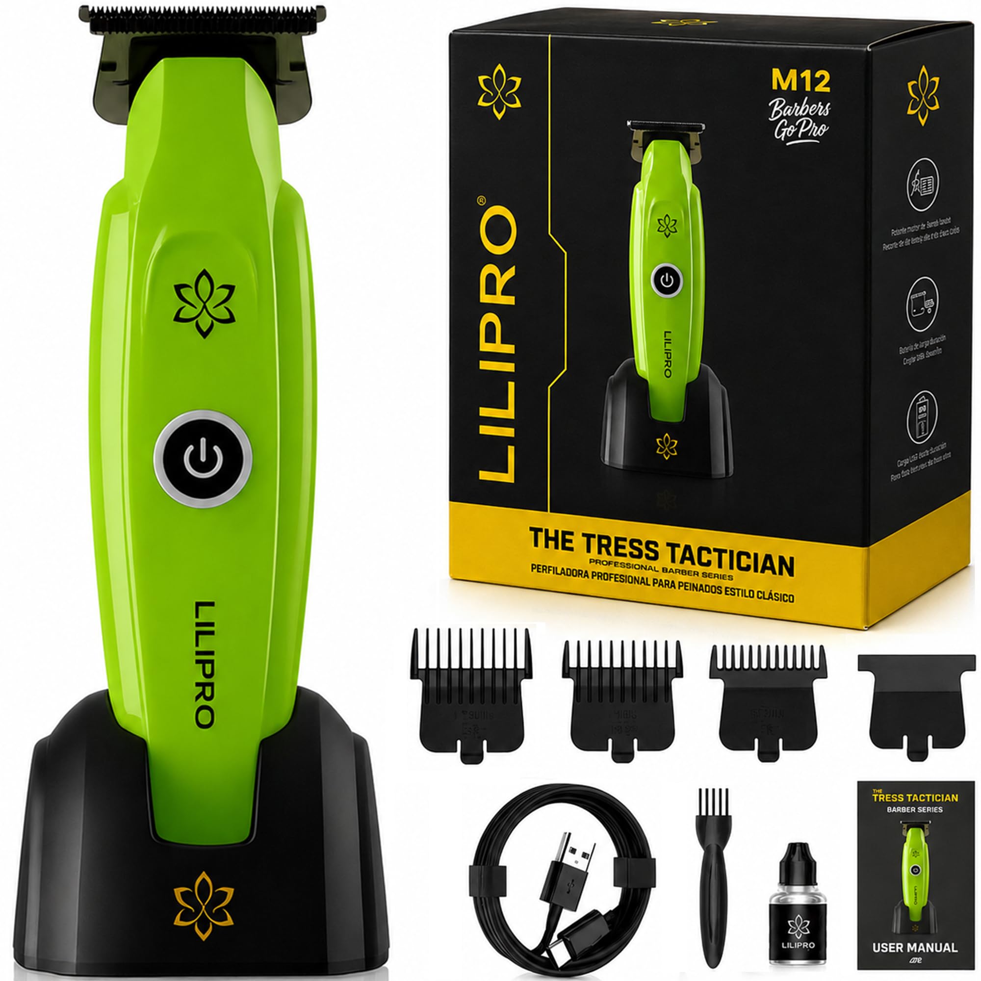M12 Tagliacapelli Professionale Uomo e Regolabarba | Trimmer Professionale Capelli e Barba con Lama T DLC Zero Gap, 7500+ RPM, Ricarica USB-C, Batteria 2000 mAh, Silenzioso e Preciso