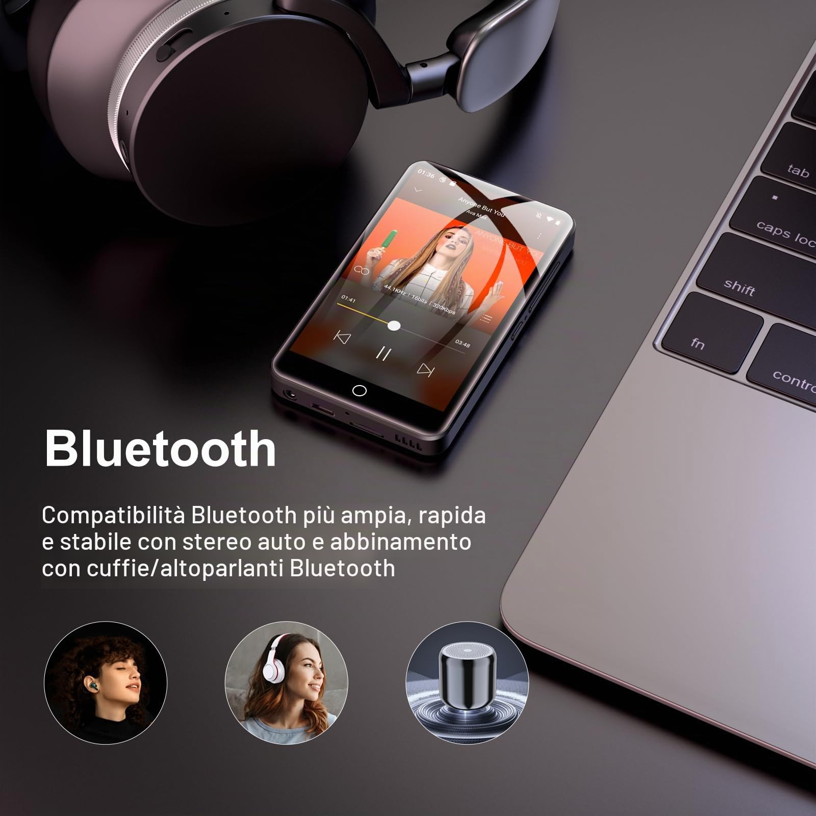 Lettore MP3 da 80GB Bluetooth e WLAN, Lettore MP3 con schermo touch HD da 4 pollici Spotify con altoparlante, Lettore musicale Diofox Android MP3 MP4 per bambini, Audible, Amazon Music, Deezer