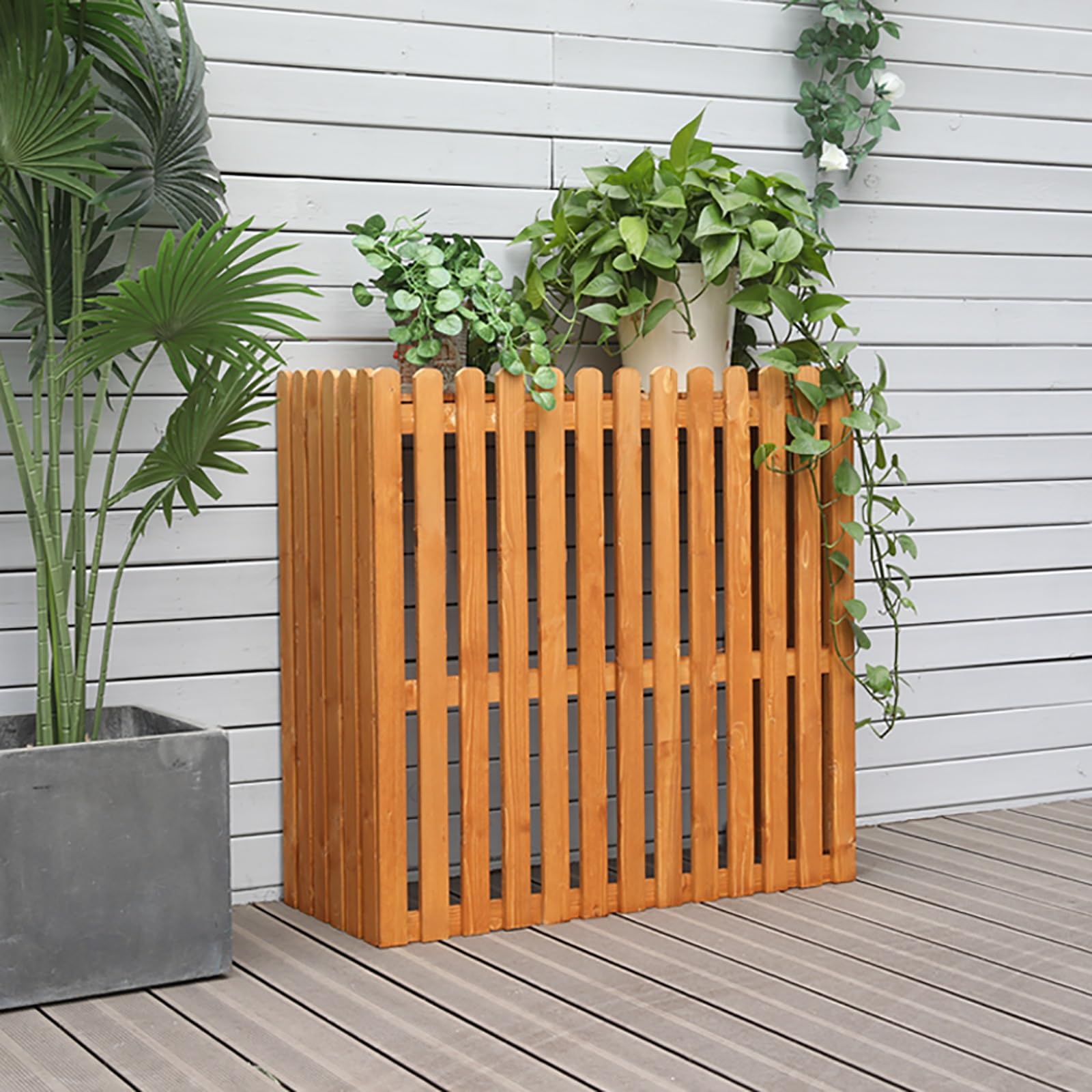 QYMYOZ Outdoor Air Conditioner Privacy Fence - Solid Wood Anti-Corrosion Cover, Louvered Design, Protective Casing for Air Conditioner, Stylish Outdoor Privacy Solution