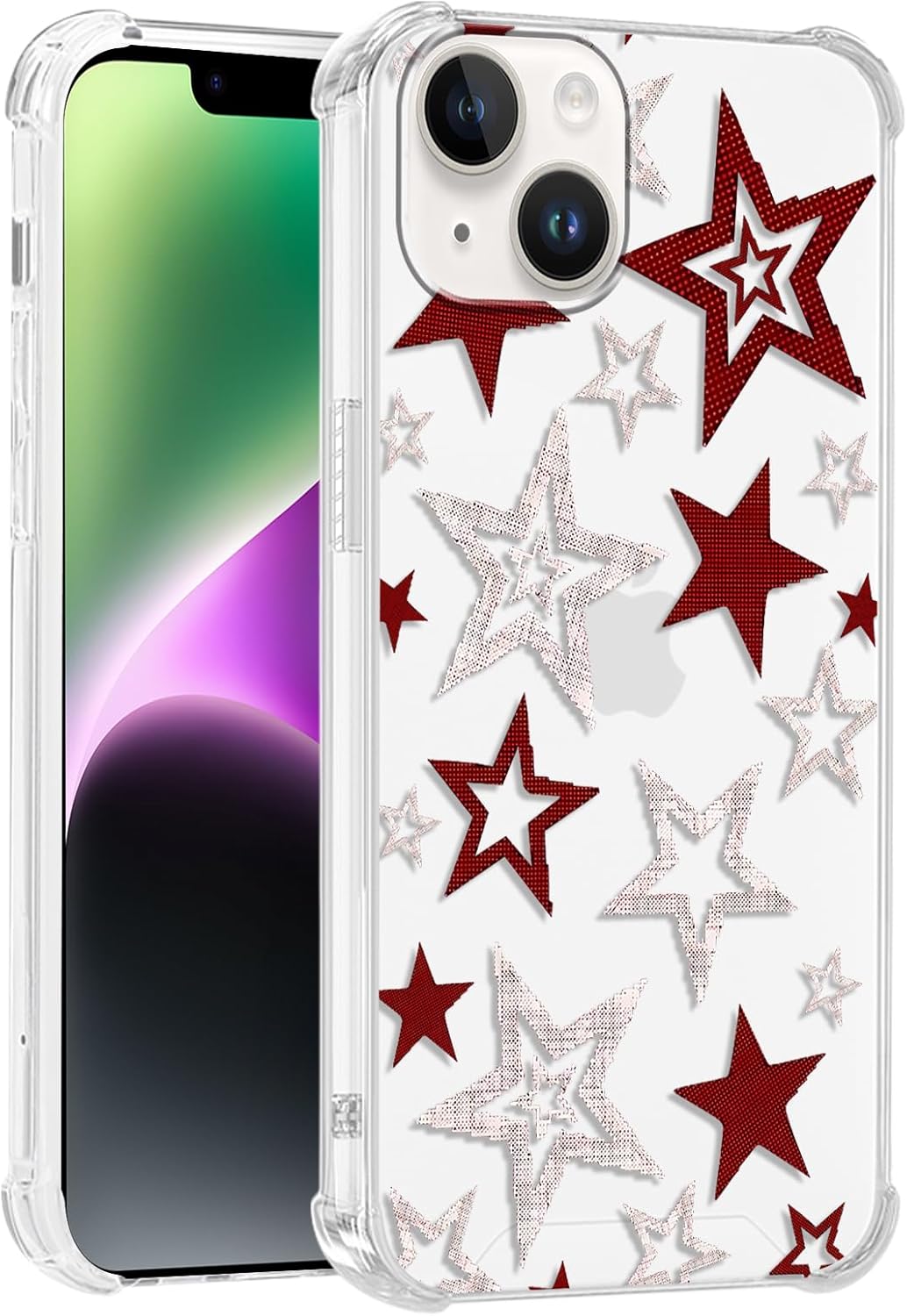 Product image of Cool Stars Clear Phone Case for iPhone 14/iPhone 13 6.1",Cute Y2K Red Star Kawaii Cases Aesthetic Trendy Design Cover for Women Men Girls,Soft TPU Shockproof Protective Funda for iPhone 14/13