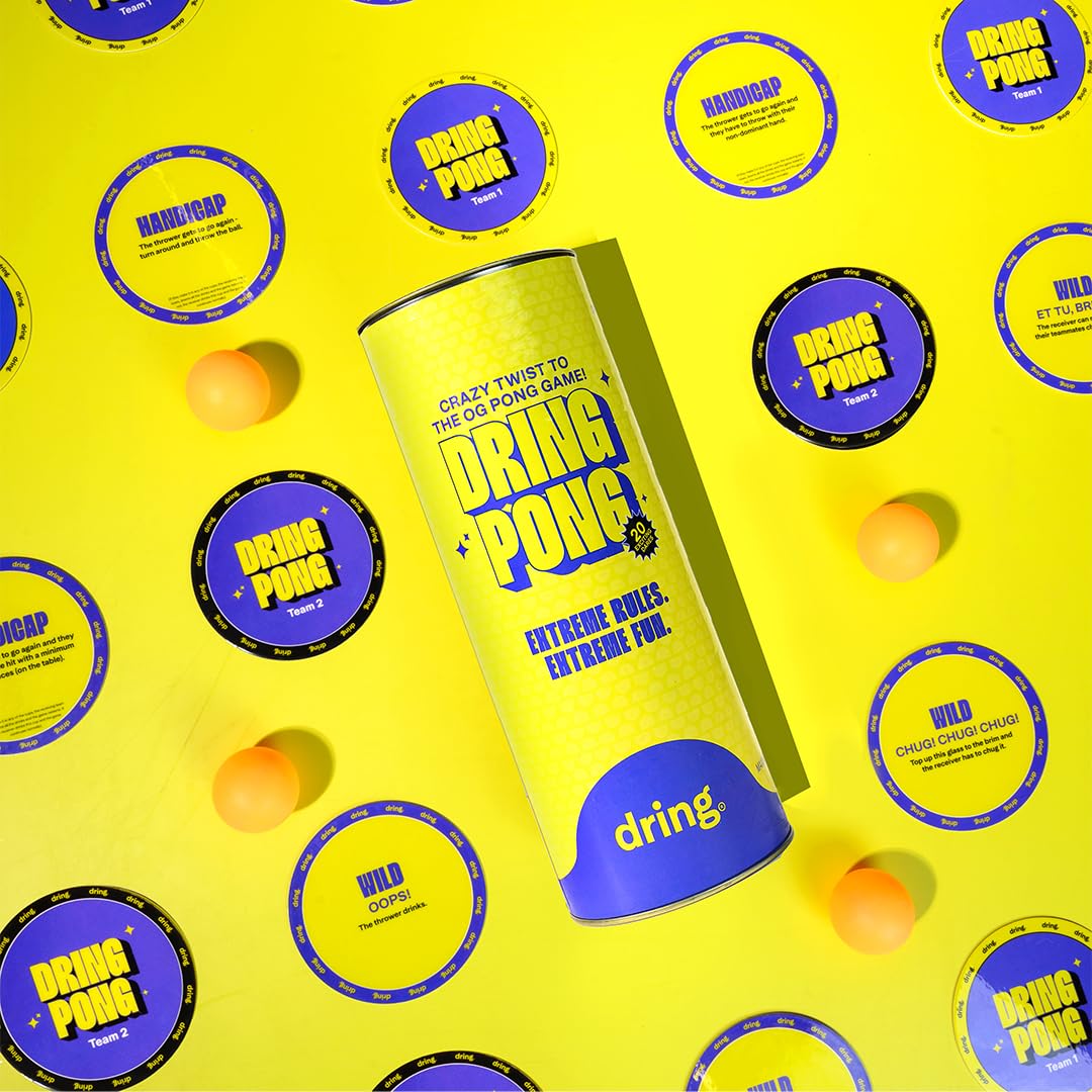 Dring Pong - Crazy Twist to The OG Pong-Game | All in One Set - 20 Coaster Dares, 22 Cups, 4 Balls | House Party Game for Adults | 2-12 Players | Perfect for Birthday, Bachelor & Gifts for Friends - Image 6 thumbnail