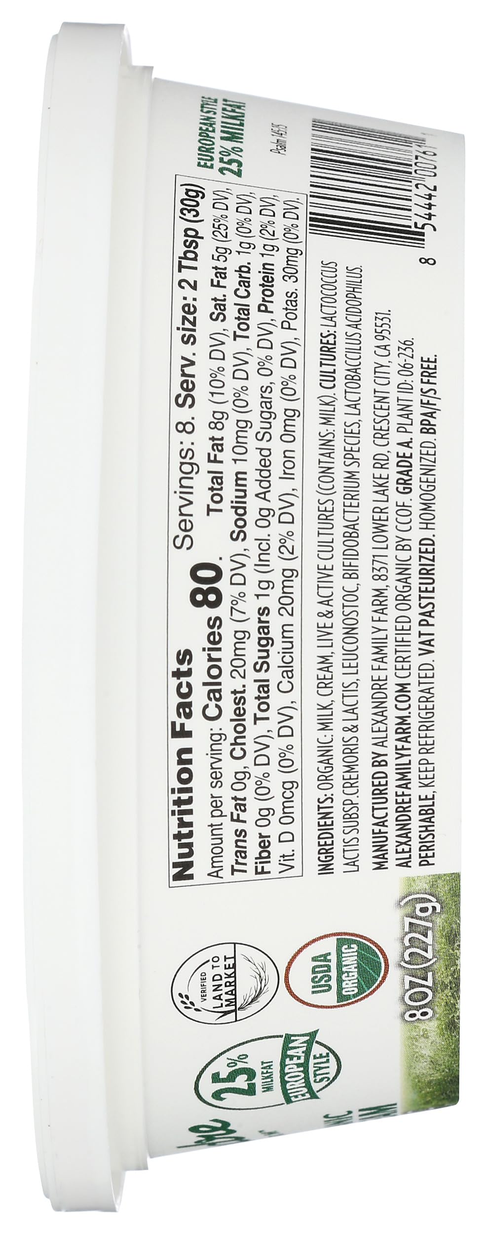 Alexandre Family Farms Organic A2 A2 100 Grass Fed Sour Cream 8 Oz — view 5