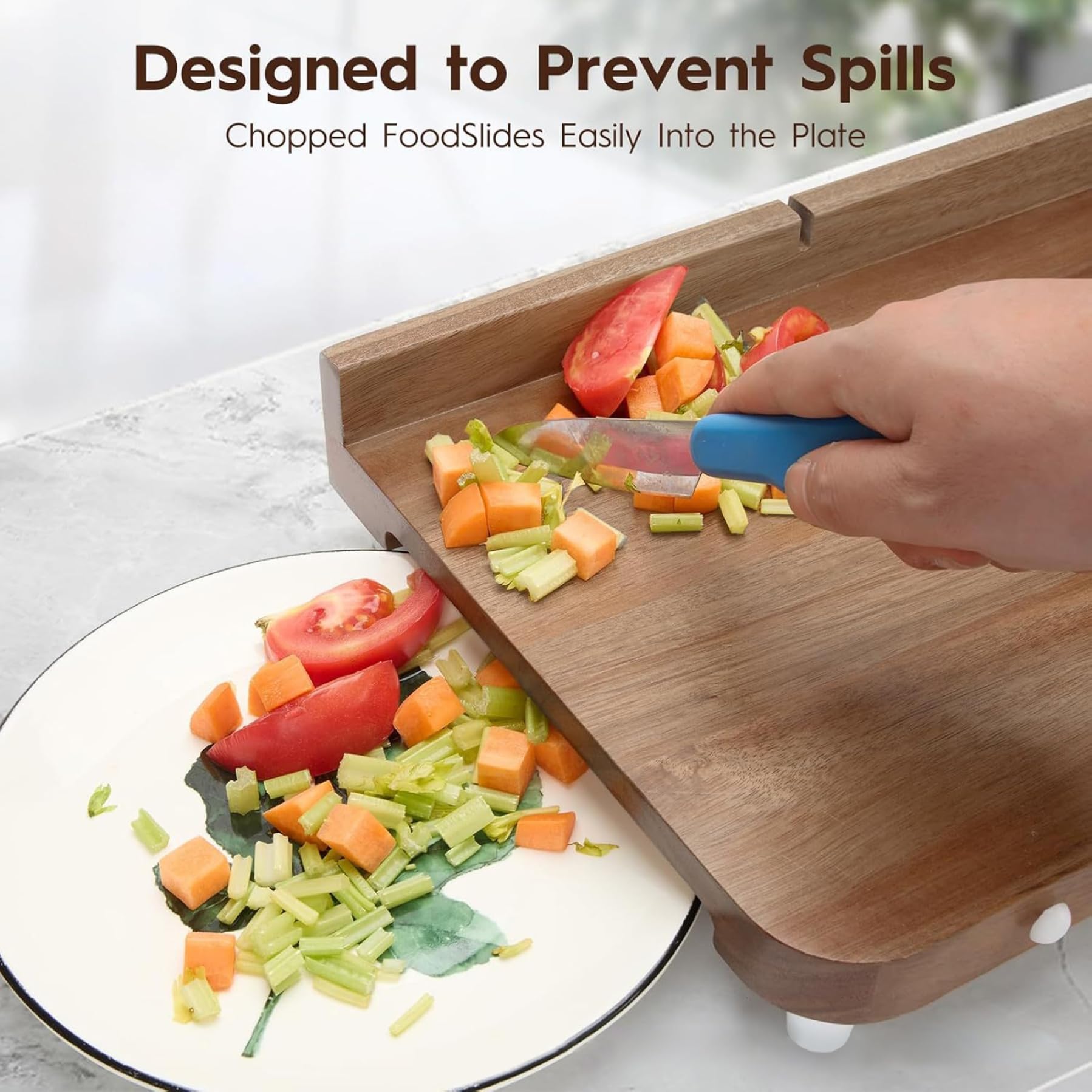 Tabla de cortar con una mano, tabla de cortar adaptable con una mano, ayuda para picar de madera para discapacitados con púa, fondo antideslizante y superficie lisa para carne de frutas y ve
