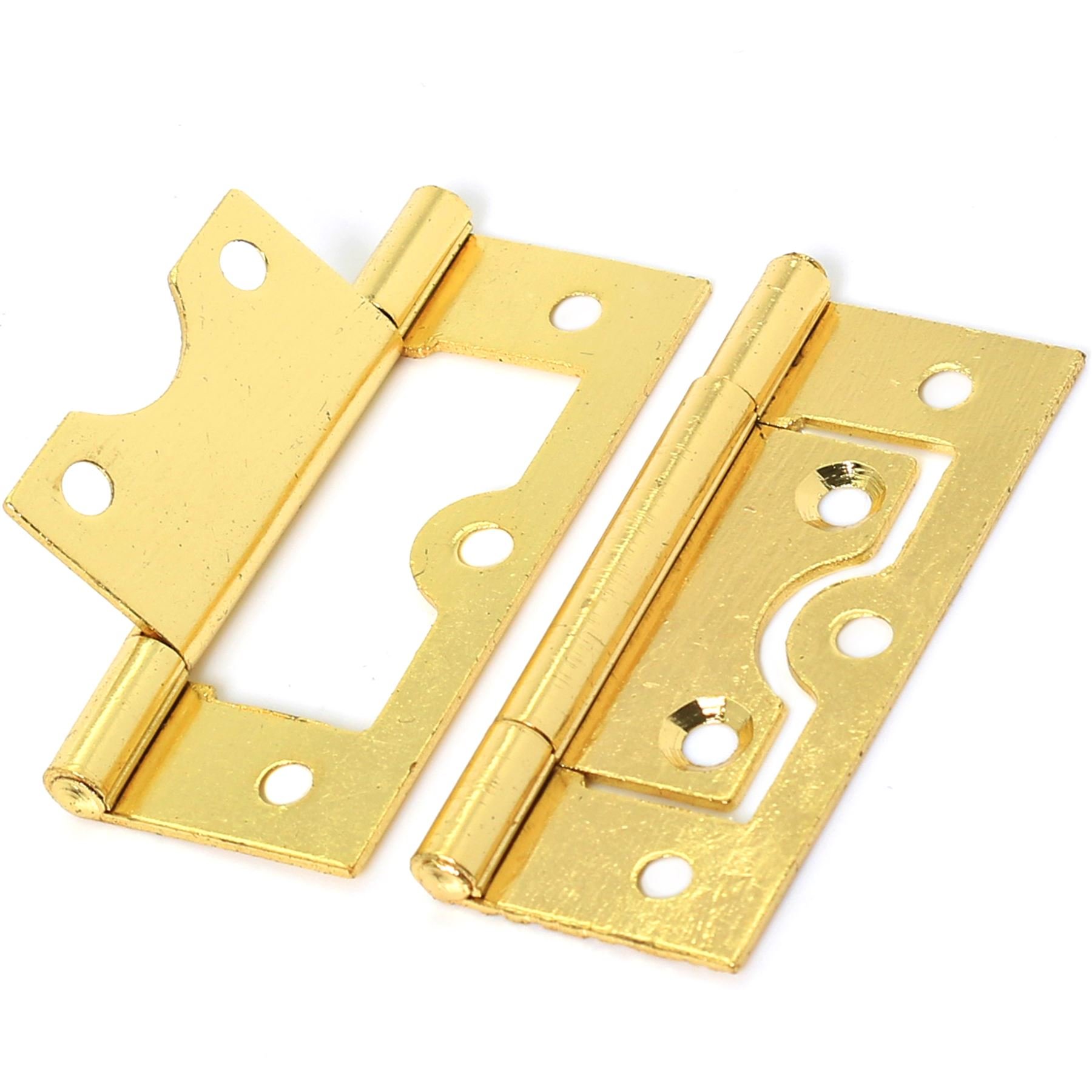 White Hinge White 2X Large Brass 60Mm Flush Hinges - Wardrobe/Cabinet/Cupboard Door Hinges