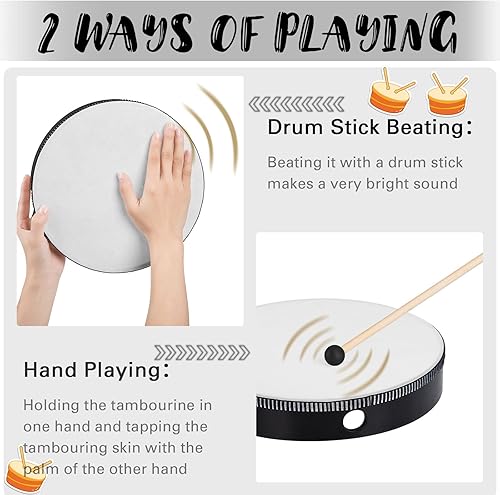 Miniatura 3 de Yeshone Juego de 4 tambores de mano para adultos, marco de madera, con palo de 12, 10, 8 y 6 pulgadas, instrumentos musicales de percusión para Negro