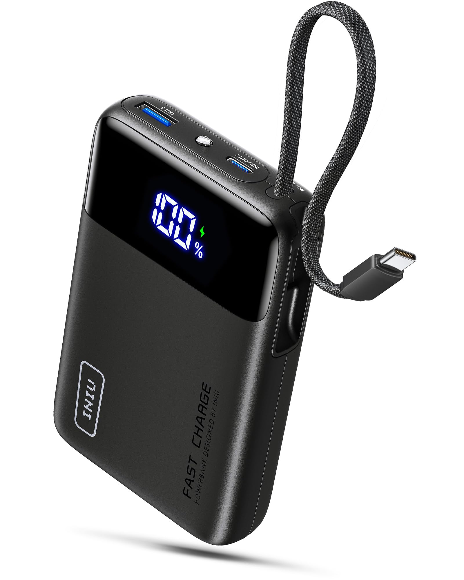 INIU 45W Power Bank, 20000mAh Ricarica Rapida Powerbank con Cavo USB C Integrati, USB C In&Out PD3.0 QC4.0 Caricatore Portatile per iPhone 17 16 15 14 13 Pro Max Mini Plus Samsung Huawei iPad Pro