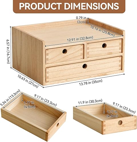 Miniatura 2 de KIRIGEN Estante organizador de madera con 3 cajones para decoración del hogar, suministros de oficina, gabinete de escritorio para organizador de