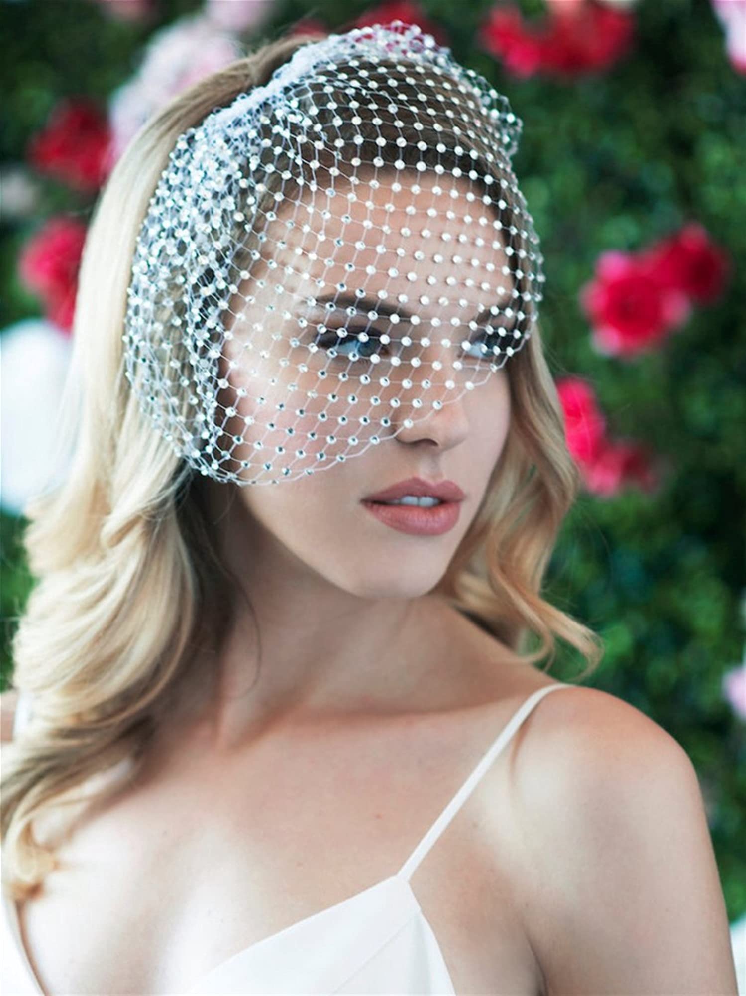 Tocados de Boda Diadema Nupcial Velo de Cristal con Cuentas con Cuentas con Grano decoración de Pelo Velo Tocado de Boda Tocado Novia